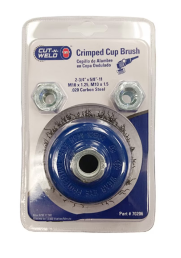 CNW 2-3/4in Crimped Cup Brush – Carbon Steel Wire Wheel for Rust, Paint & Surface Cleaning
