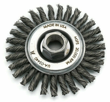 United Abrasives SAIT 03440 Knot Wire Wheel Brush – 4in x .020in Wire, 5/8‑11 Arbor