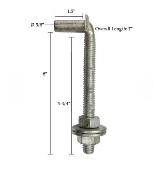 J-Bolt with Washers & Nuts 5/8in x 6in Hot Dip Galvanized (HDG)