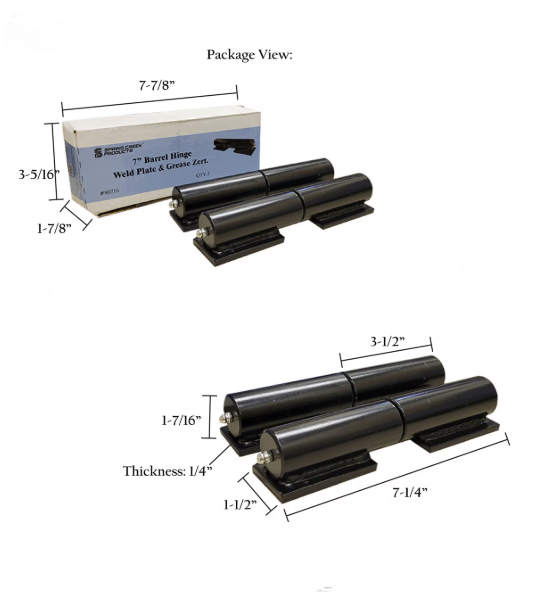 7in Barrel Hinge with Plate and Grease Zerk – Zinc Plated – 2/PKG
