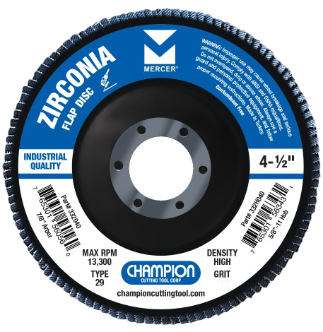 Mercer T29 Flap Disc – 4-1/2" – 120 Grit – High Density – With Hub