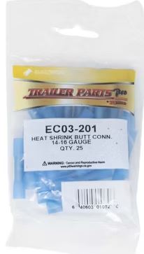 Heat Shrink Butt Connectors 16-14GA Blue Waterproof Wire Connectors PKG/25