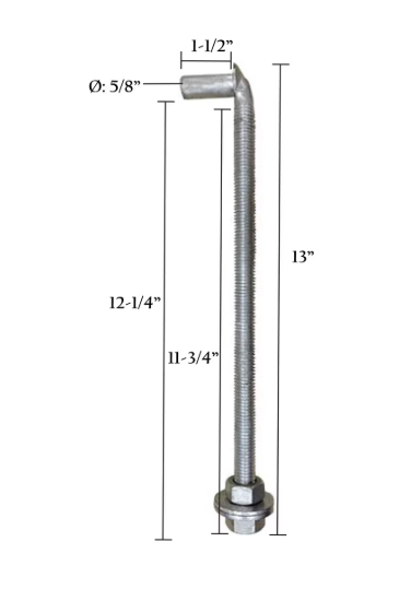 J Bolt with Washers & Nuts 5/8in x 12in - Hot Dip Galvanized (HDG)