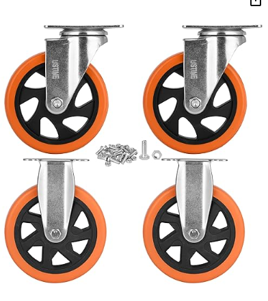 5in Caster Wheels Set of 4 (2 Rigid, 2 Swivel), Ball Bearing 360 Degree Plate Swivel Castors Wheel Load 2400 lbs, Casters for Furniture, Workbench, Dolly, Cart
