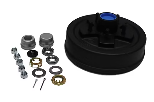 5 on 4.5in Pre-Greased Hub-Drum Assembly 3.5K Per Pair Trailer Axles, #84 Spindle, 1/2in Studs