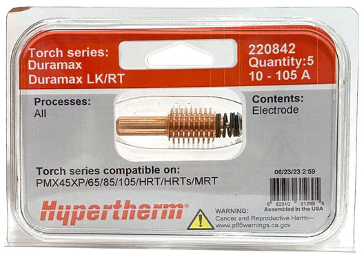 Hypertherm 220842 Electrode 10-105A for Duramax & Duramax LK/RT Torch - 5/PKG
