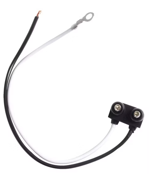 Optronics 2-Wire Right Angle Plug for Lights 90° Right Angle Male Pins - For Light Termination - 6in Bare hardwire and #10 Ring Terminal Ground Wire Lead