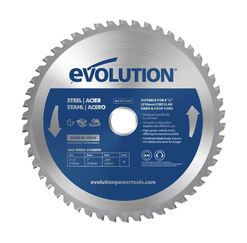 Evolution M210TCT-50CS 8-1/4in TCT Saw Blade – 50 Tooth – 1in Arbor – For Mild Steel & Ferrous Metal