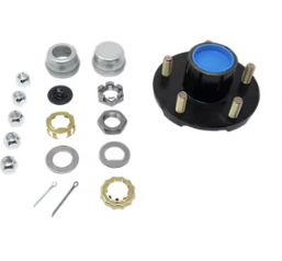 5 on 4.5in,  5-1/2" Idler Hub Flange Diameter, Complete Pre-Greased Idler Hub Assembly, BT8 Spindle, Grease or Zerk-Lube, 2.2K Capacity Per Pair, Diameter, 1/2" Studs