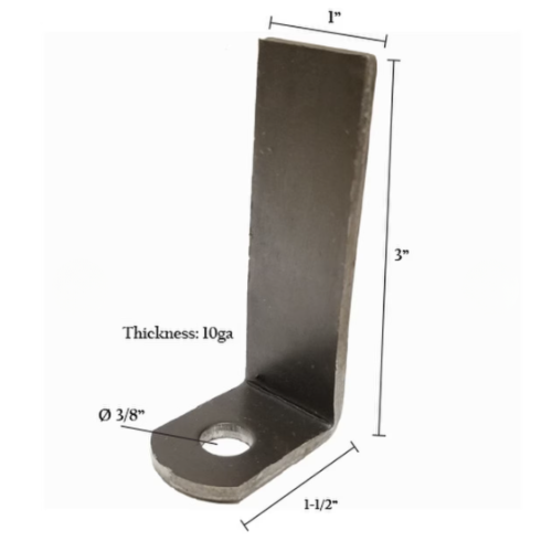 Weld Tab Bent 1in x 1-1/2in x 3in with 3/8in Hole