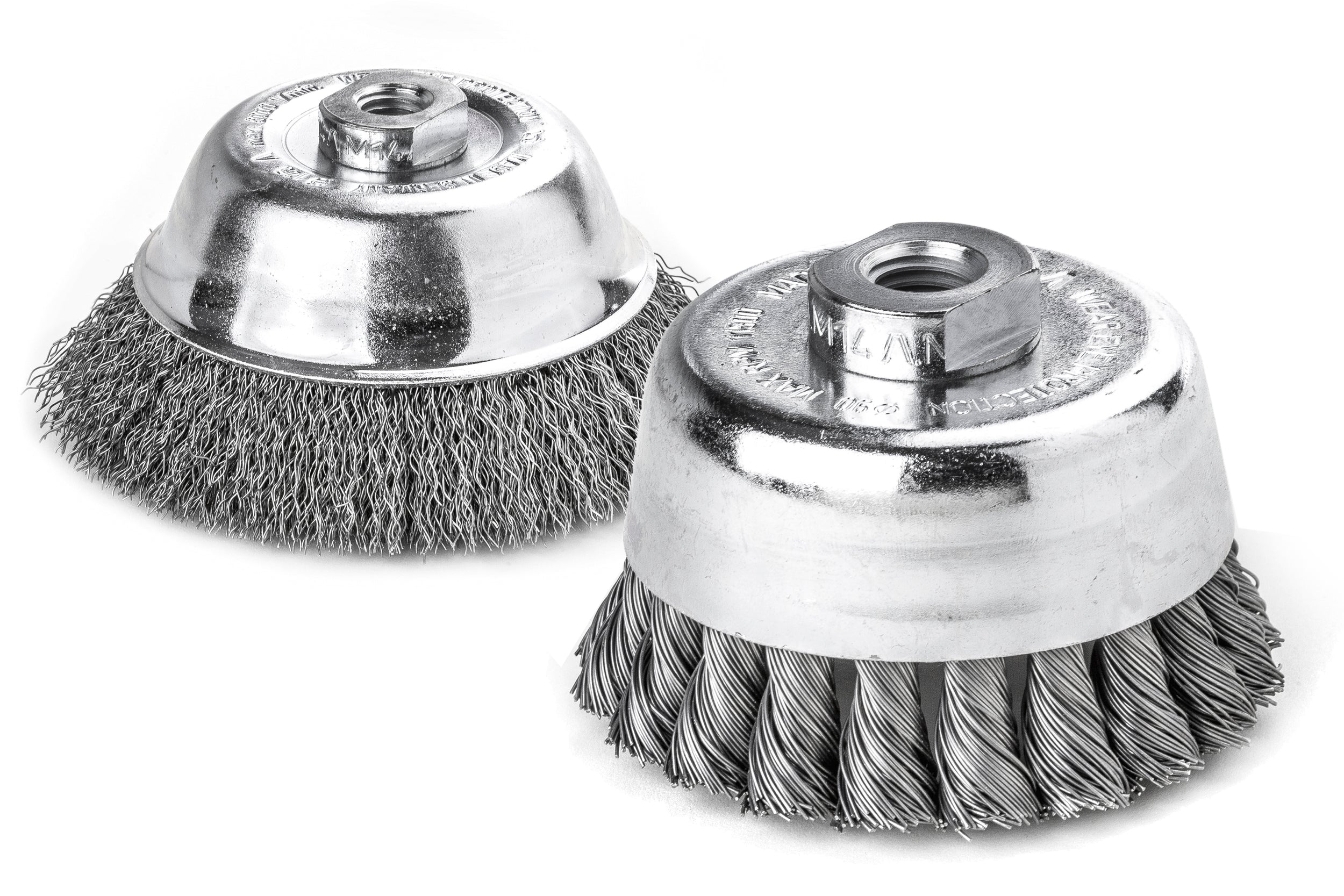 LESSMANN 2-3/4in Cup Knot Wire Brush .014 Carbon Steel – 5/8-11 Arbor