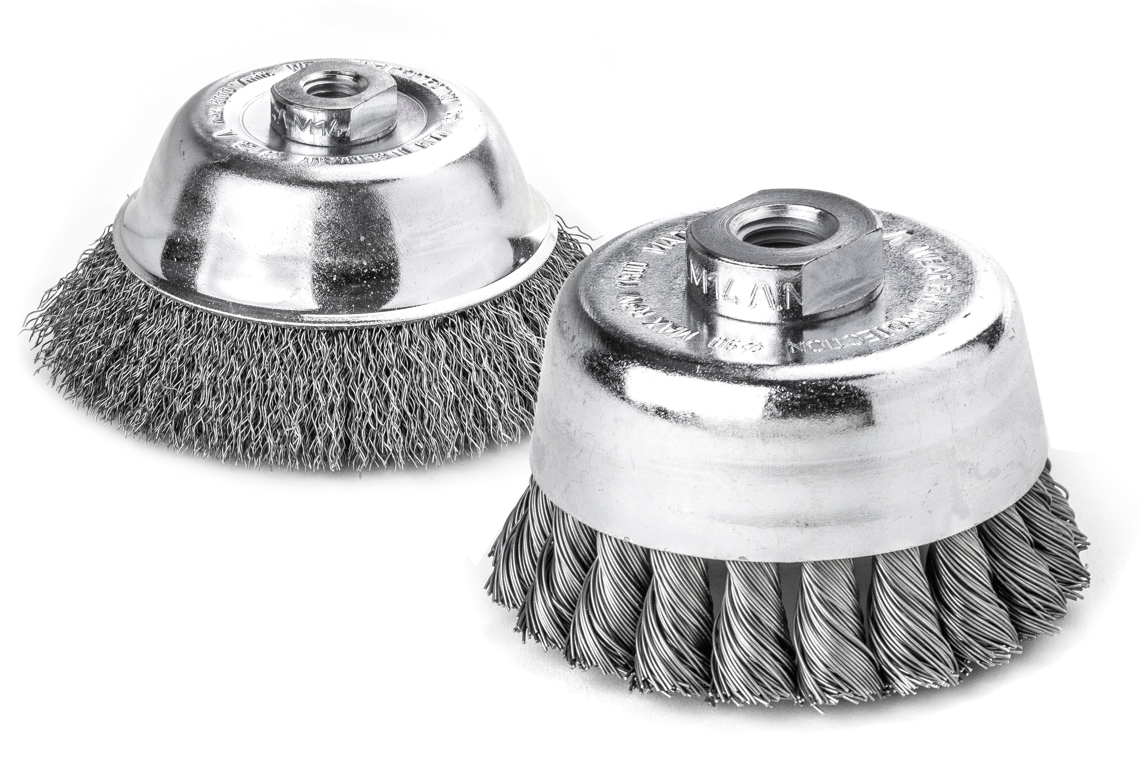LESSMANN 2-3/4in Cup Knot Wire Brush .014 Carbon Steel – 5/8-11 Arbor