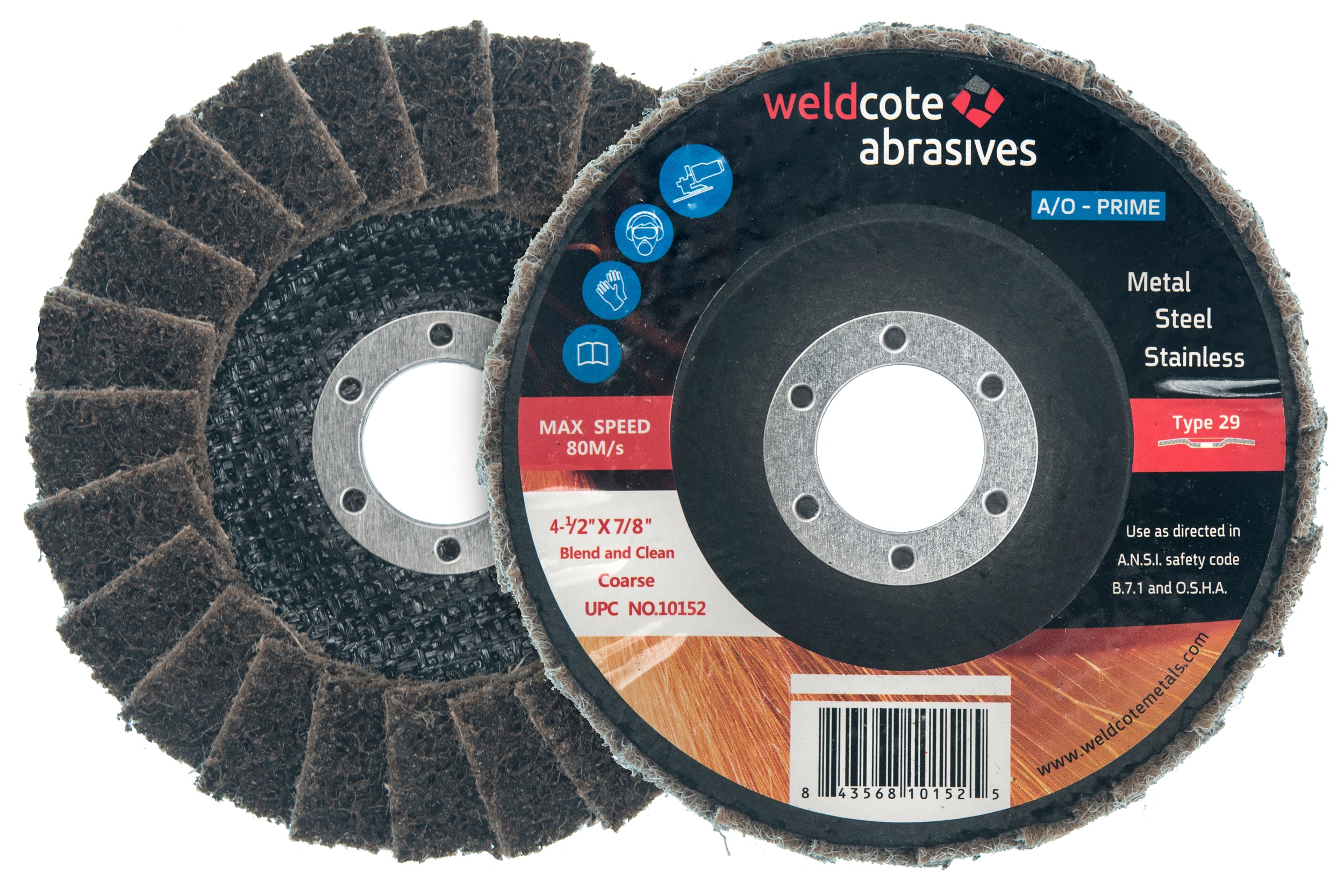 Weldcote 4-1/2in x 7/8in T29 Blend and Clean Very Fine (Blue) A-PRIME Flap Disc