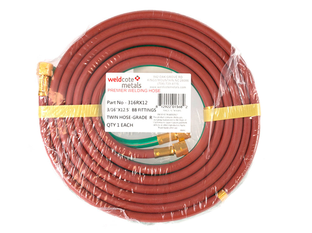 Weldcote 14RX25 Grade R Twin Welding Hose – 1/4in x 25ft with B-B Fittings